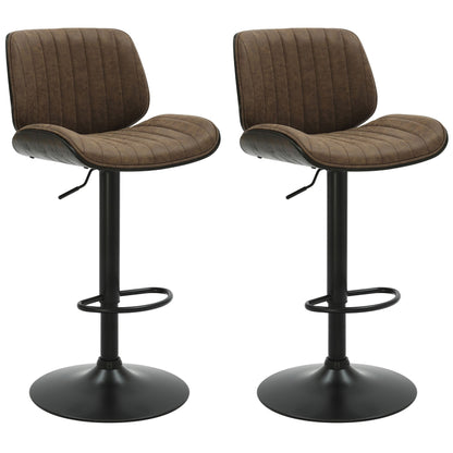 Brock - Adjustable Swivel Curved Back Wood Bar Stool With Faux Leather Seat