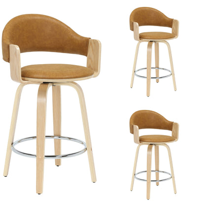 Daxton - Swivel Counter Height Round Back Wood Bar Stool With Faux Leather Seat