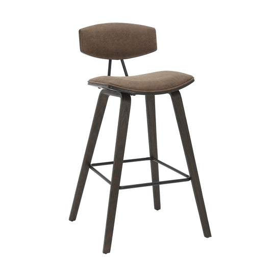 Fox - Bar Height Curved Back Wood Bar Stool With Faux Leather Seat