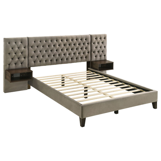 Marley Upholstered Queen Wall Panel Bed Light Brown