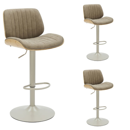 Brock - Adjustable Swivel Curved Back Wood Bar Stool With Faux Leather Seat