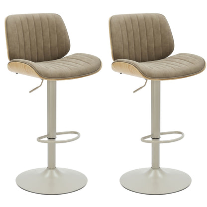 Brock - Adjustable Swivel Curved Back Wood Bar Stool With Faux Leather Seat
