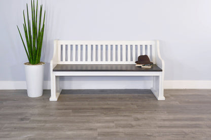 Carriage House - Slat Back Bench - Cottage White / Europen Dark
