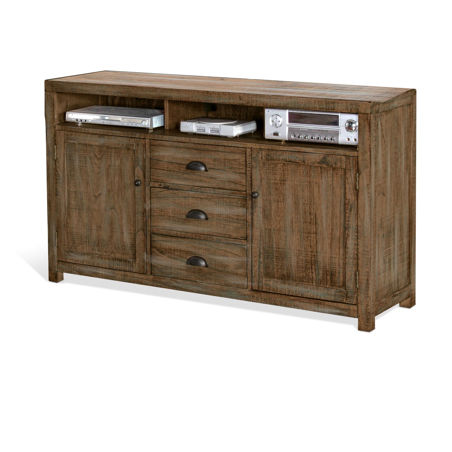 Durango - Entertainment Wall With 66" Console & 2 Piers - Weathered Brown