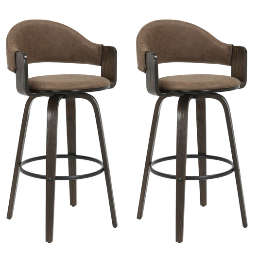 Daxton - Swivel Bar Height Round Back Wood Bar Stool With Faux Leather Seat