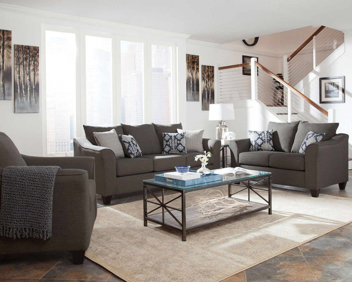 Salizar 3-piece Upholstered Flared Arm Sofa Set Grey