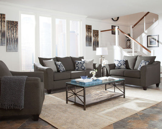Salizar 3-piece Upholstered Flared Arm Sofa Set Grey