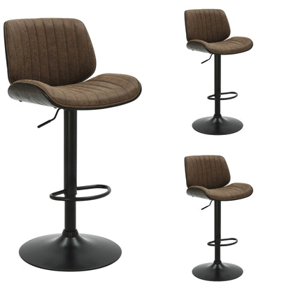 Brock - Adjustable Swivel Curved Back Wood Bar Stool With Faux Leather Seat
