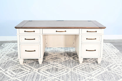 Pasadena - Desk With Drawers - Buckskin / Marble White