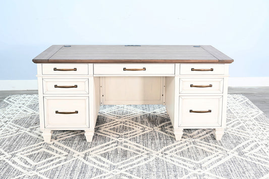 Pasadena - Desk With Drawers - Buckskin / Marble White