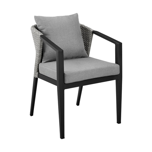 Palma - Outdoor Patio Dining Chairs In Aluminum And Wicker With Gray Cushions - (Set Of 2)