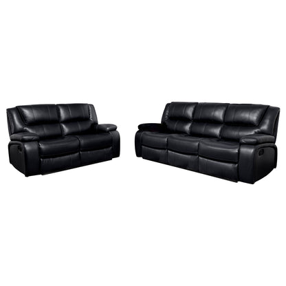 Camila 2-piece Upholstered Reclining Sofa Set Black