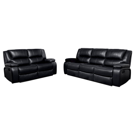 Camila 2-piece Upholstered Reclining Sofa Set Black