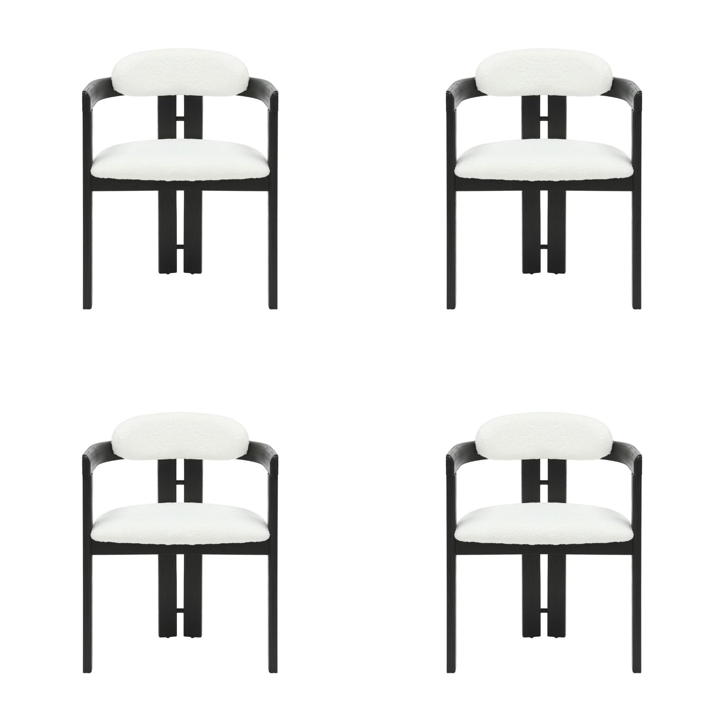 Jazmin - Curved Back Wood Dining Chair With Boucle Fabric Seat Set