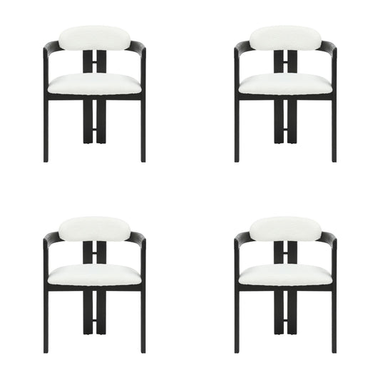Jazmin - Curved Back Wood Dining Chair With Boucle Fabric Seat Set