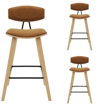 Fox - Counter Height Curved Back Wood Bar Stool With Faux Leather Seat