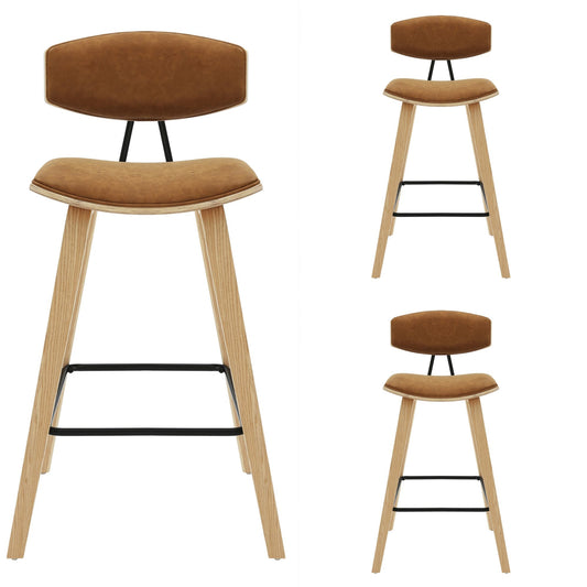 Fox - Counter Height Curved Back Wood Bar Stool With Faux Leather Seat