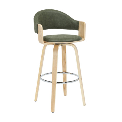 Daxton - Swivel Bar Height Round Back Wood Bar Stool With Faux Leather Seat