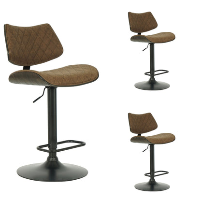 Leland - Adjustable Swivel Curved Back Wood Bar Stool With Faux Leather Seat