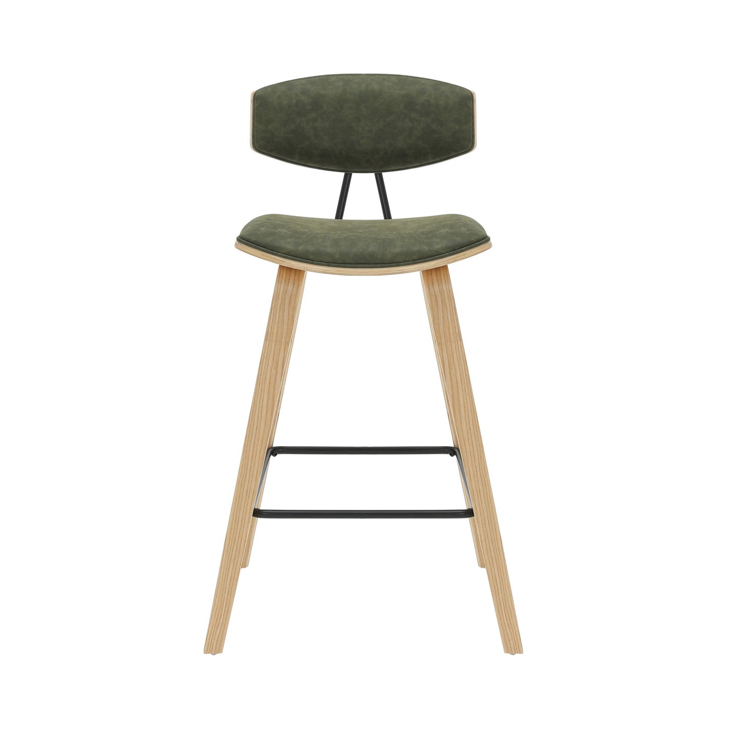 Fox - Counter Height Curved Back Wood Bar Stool With Faux Leather Seat