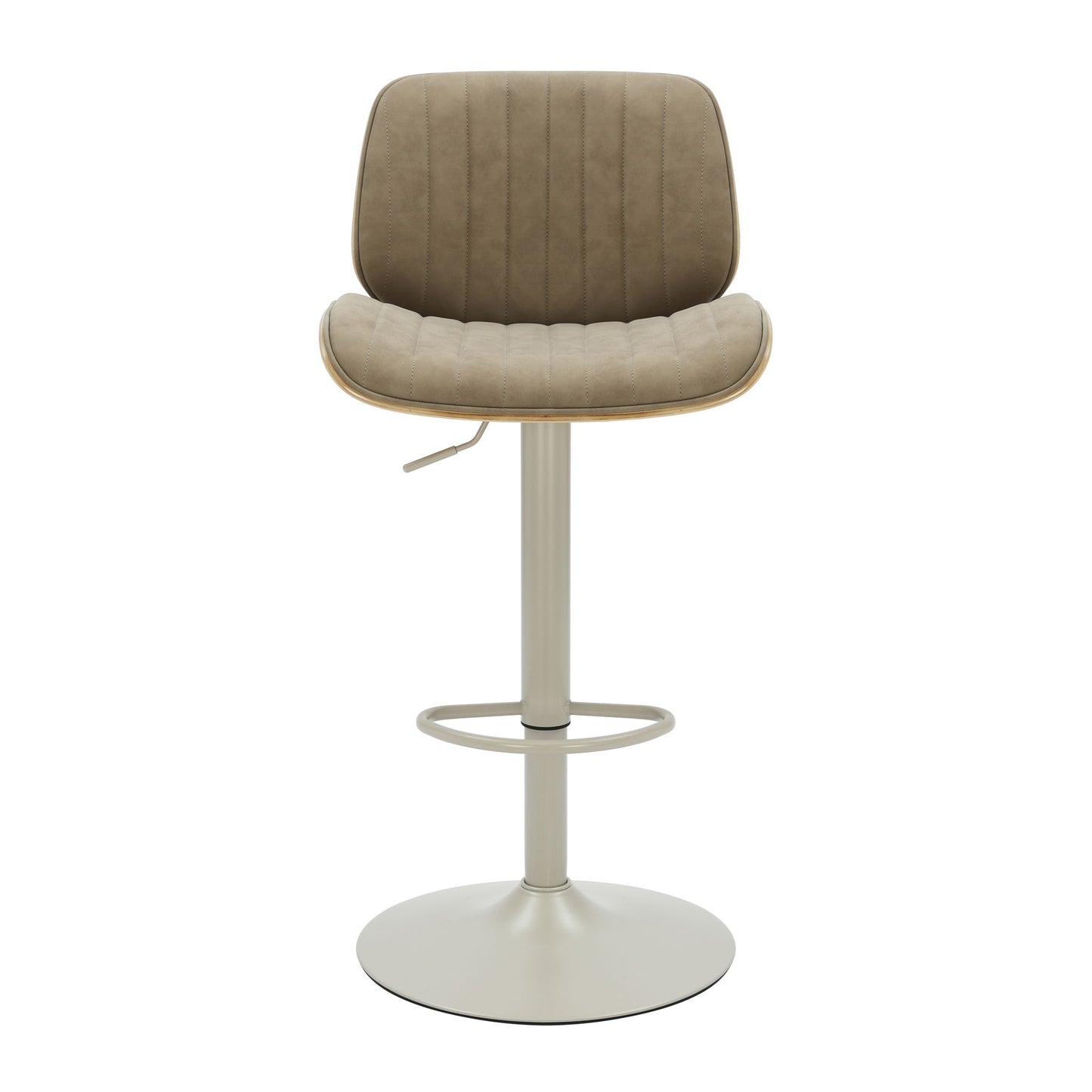 Brock - Adjustable Swivel Curved Back Wood Bar Stool With Faux Leather Seat