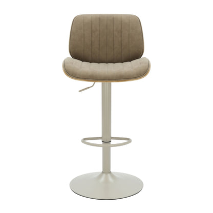 Brock - Adjustable Swivel Curved Back Wood Bar Stool With Faux Leather Seat