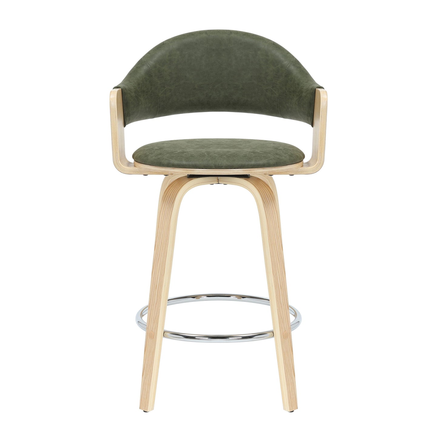 Daxton - Swivel Counter Height Round Back Wood Bar Stool With Faux Leather Seat