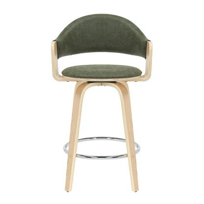 Daxton - Swivel Counter Height Round Back Wood Bar Stool With Faux Leather Seat