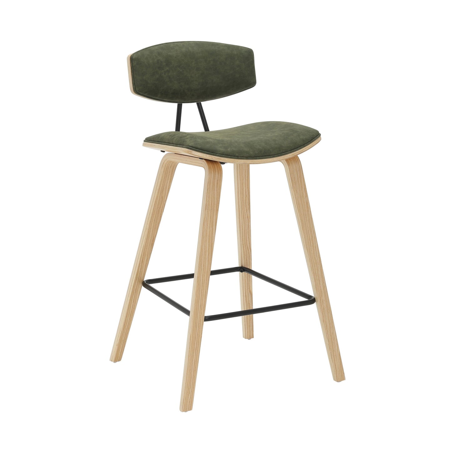 Fox - Counter Height Curved Back Wood Bar Stool With Faux Leather Seat