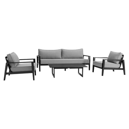 Grand - 4 Piece Aluminum Outdoor Seating Set With Cushions - Black / Dark Gray