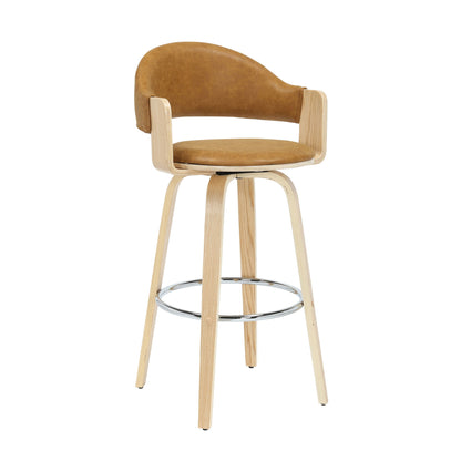 Daxton - Swivel Bar Height Round Back Wood Bar Stool With Faux Leather Seat