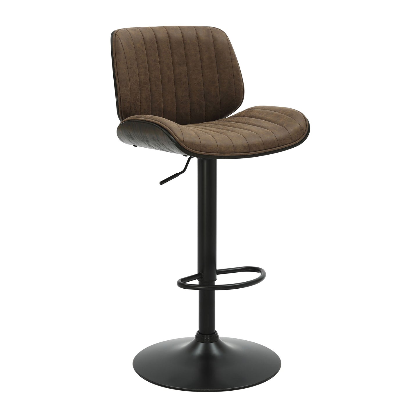 Brock - Adjustable Swivel Curved Back Wood Bar Stool With Faux Leather Seat