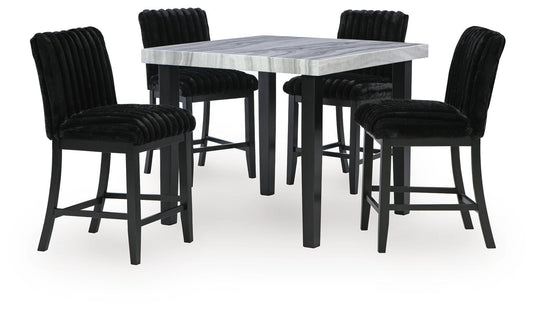 Mervannie - 5 Pc. - Counter Height Dining Table And 4 Barstools - Gray / Black
