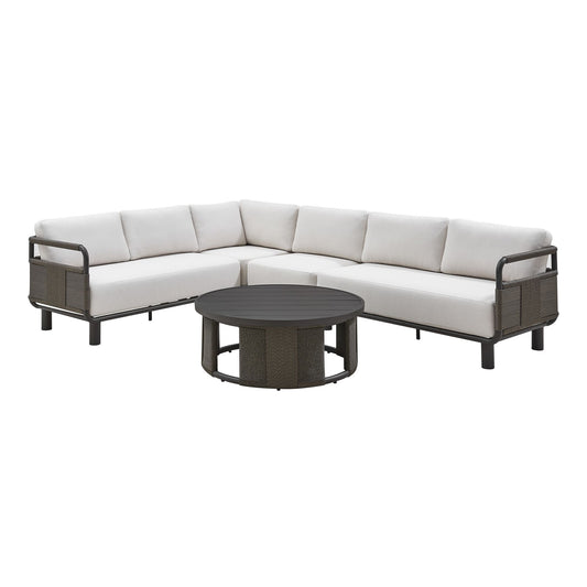 Brampton - 2-Piece Powder Coated Metal Outdoor Conversation Set With Cushions - Gray / Off White