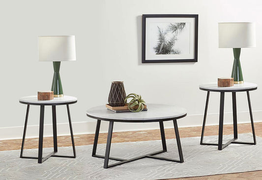 Hugo 3-piece Coffee and End Table Set White Faux Marble
