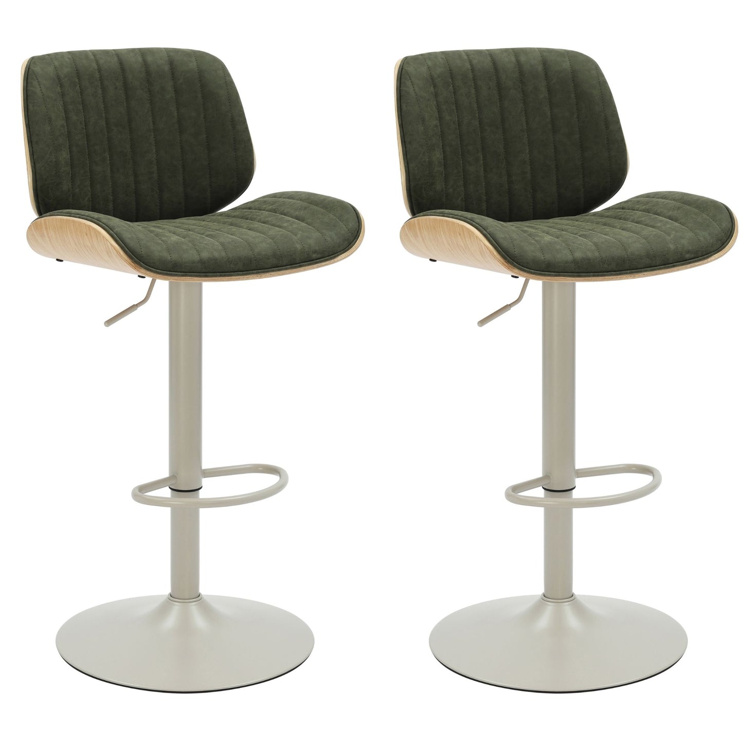 Brock - Adjustable Swivel Curved Back Wood Bar Stool With Faux Leather Seat