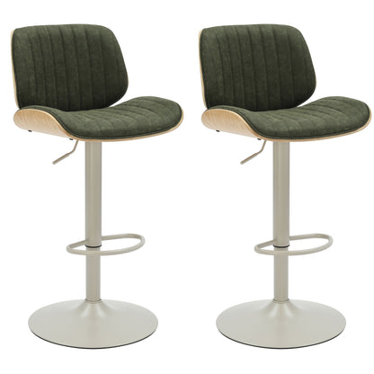 Brock - Adjustable Swivel Curved Back Wood Bar Stool With Faux Leather Seat