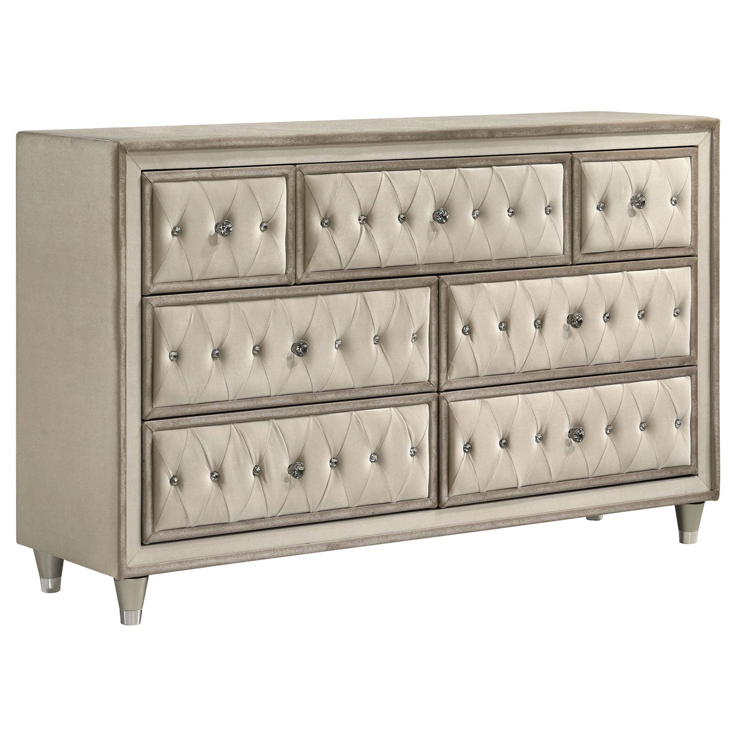 Antonella 7-drawer Upholstered Dresser Ivory and Camel