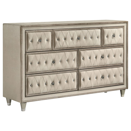 Antonella 7-drawer Upholstered Dresser Ivory and Camel
