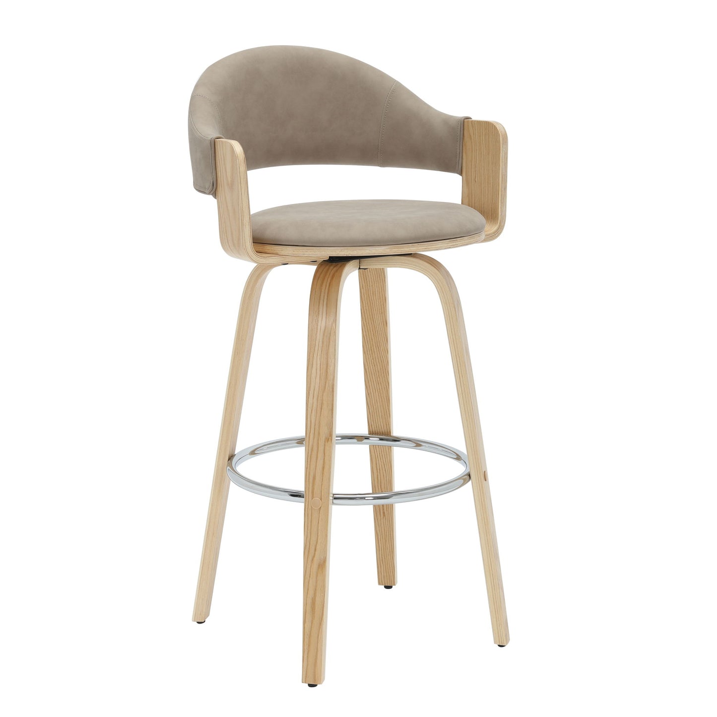 Daxton - Swivel Bar Height Round Back Wood Bar Stool With Faux Leather Seat
