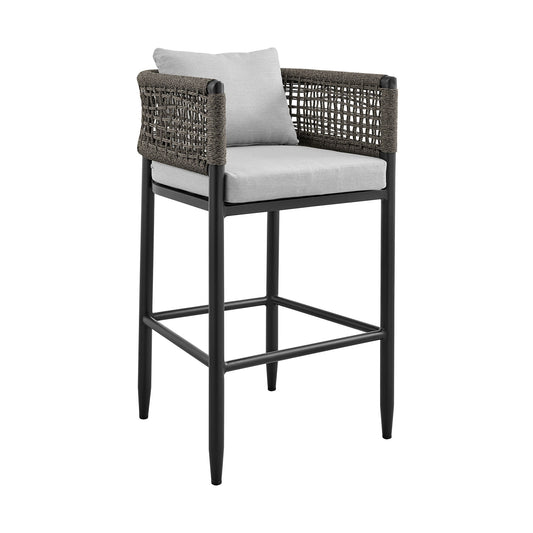 Alegria - Outdoor Patio 5-Piece Bar Table Set In Aluminum With Gray Rope And Cushions