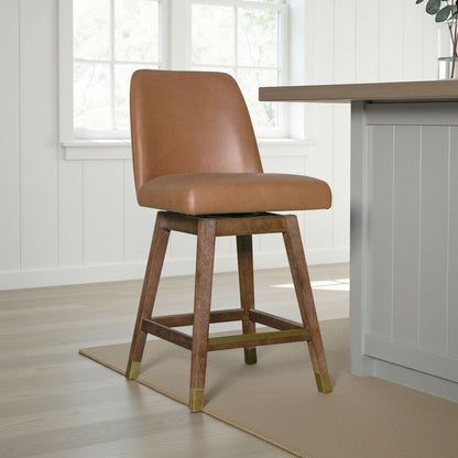 Amelia - Swivel Rubberwood Barstool With Faux Leather Seat