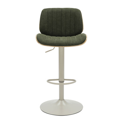 Brock - Adjustable Swivel Curved Back Wood Bar Stool With Faux Leather Seat