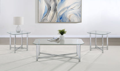 Cronin 3-piece Tempered Glass Top Coffee Table Set Chrome