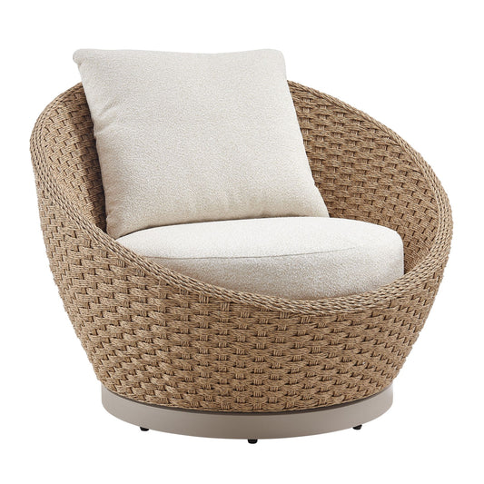 Kobalt - Metal Outdoor Swivel Lounge Chair With Cushions - Boucle White / Natural