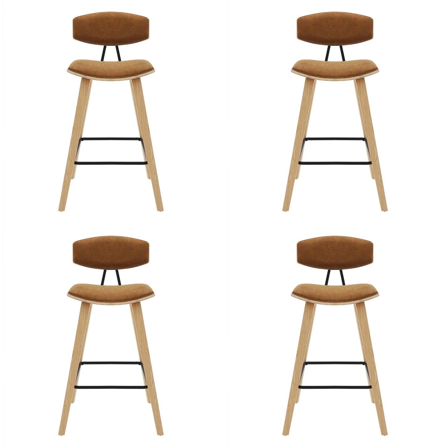 Fox - Counter Height Curved Back Wood Bar Stool With Faux Leather Seat