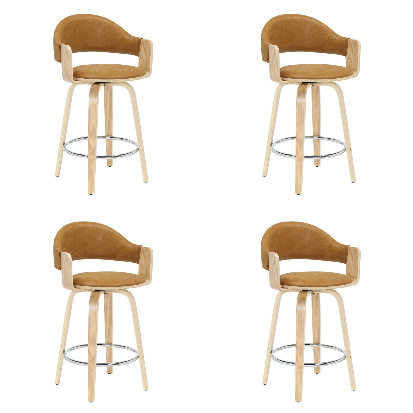 Daxton - Swivel Counter Height Round Back Wood Bar Stool With Faux Leather Seat