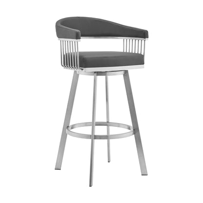 Bronson - Faux Leather And Brushed Stainless Steel Swivel Bar Stool
