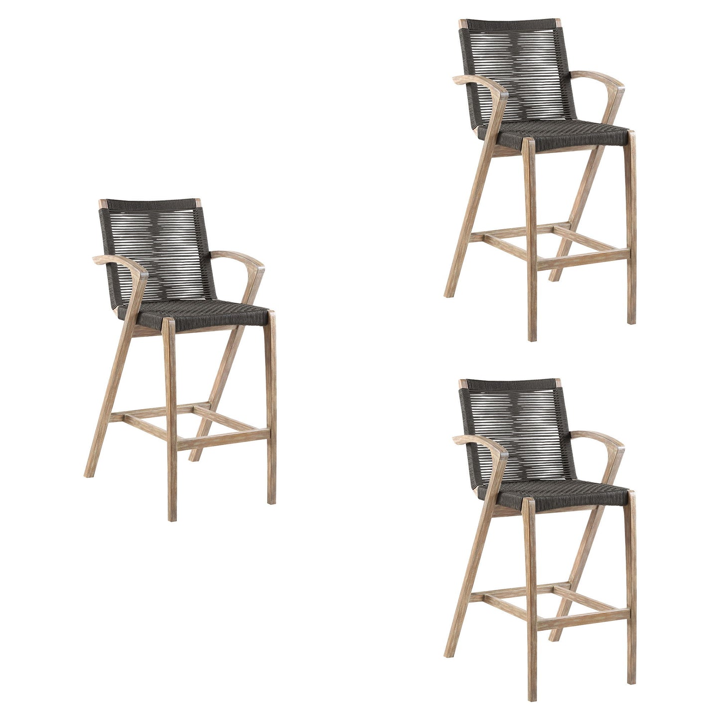 Brielle - Outdoor Light Eucalyptus Wood And Charcoal Rope Counter Height Stool Set
