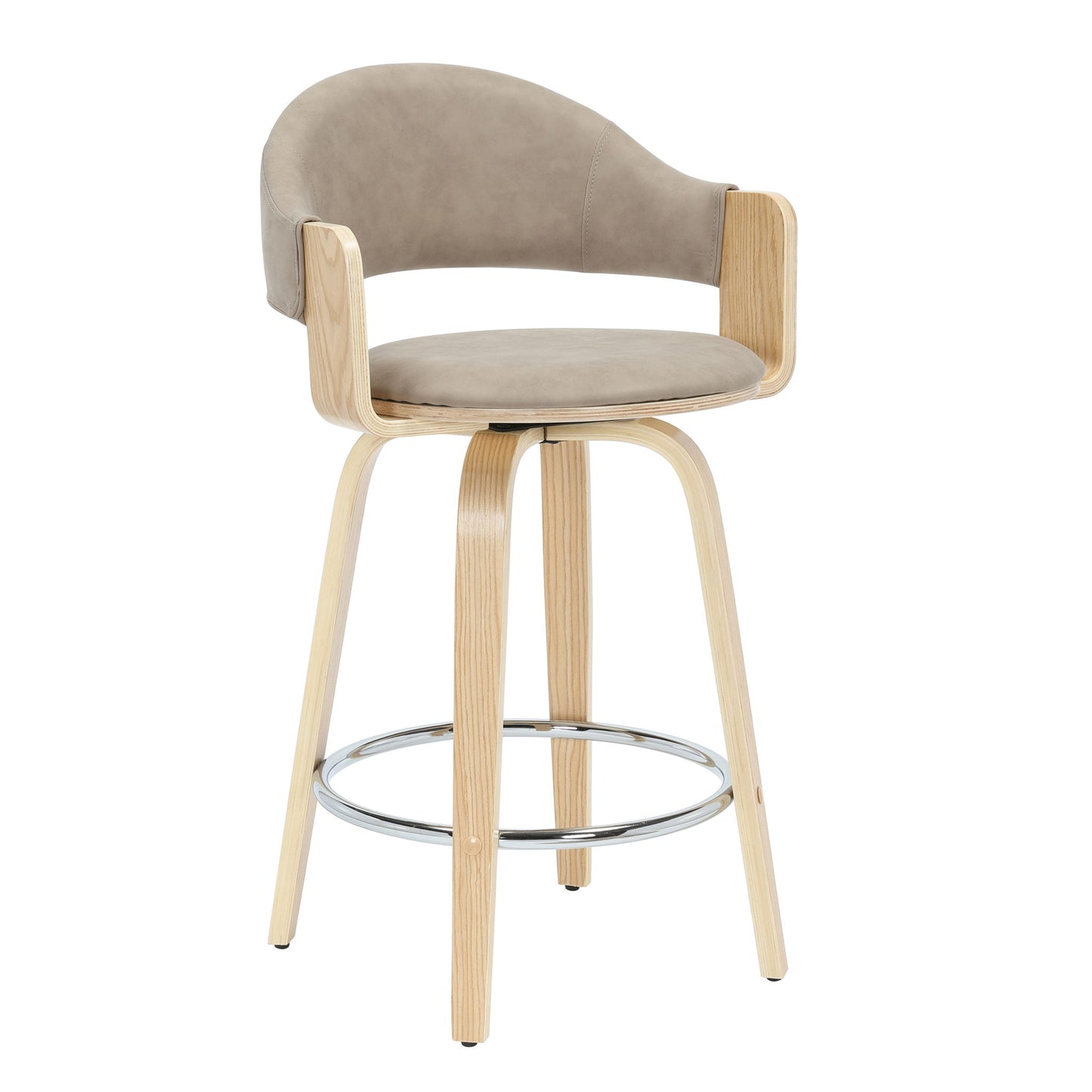 Daxton - Swivel Counter Height Round Back Wood Bar Stool With Faux Leather Seat